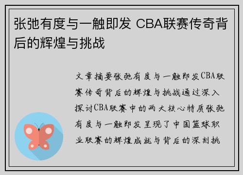 张弛有度与一触即发 CBA联赛传奇背后的辉煌与挑战